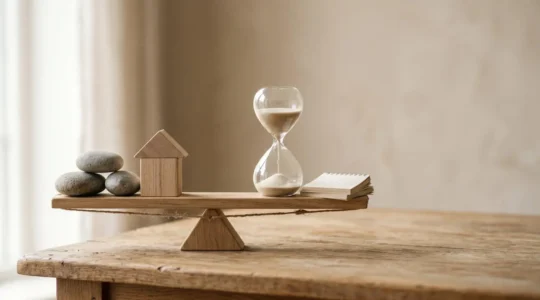 Concept d'équilibre financier illustrant l'adaptation de la durée d'un prêt immobilier au budget mensuel