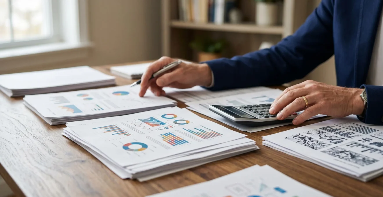Travailleur indépendant analysant ses documents fiscaux et son contrat de complémentaire santé