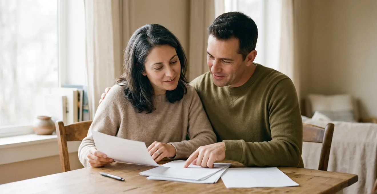 Scène évoquant la protection financière d'un couple face aux décisions d'assurance emprunteur